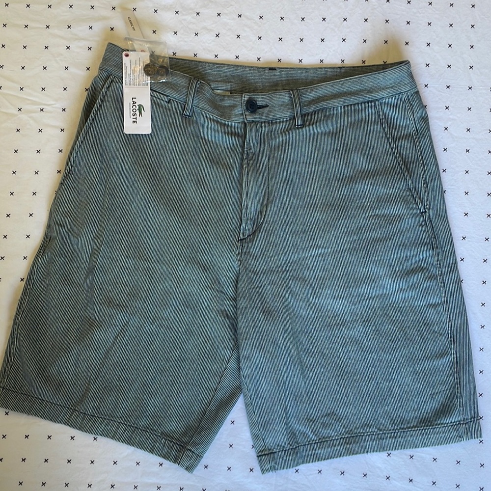 Lacoste Men's Green Pinstripe Cotton Shorts